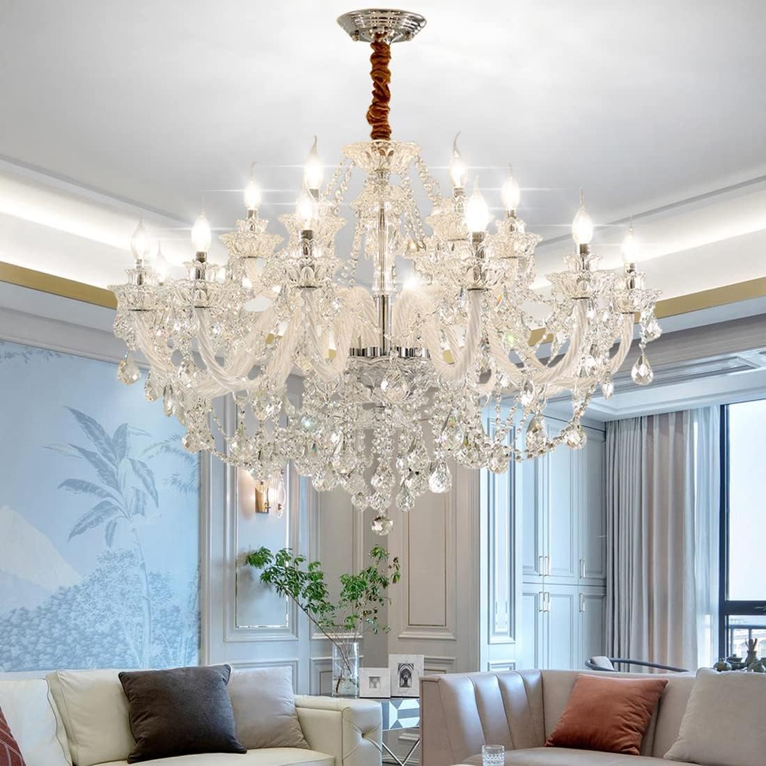 Eighteen-Light Contemporary Luxe K9 Crystal Chandelier, Clear Finish