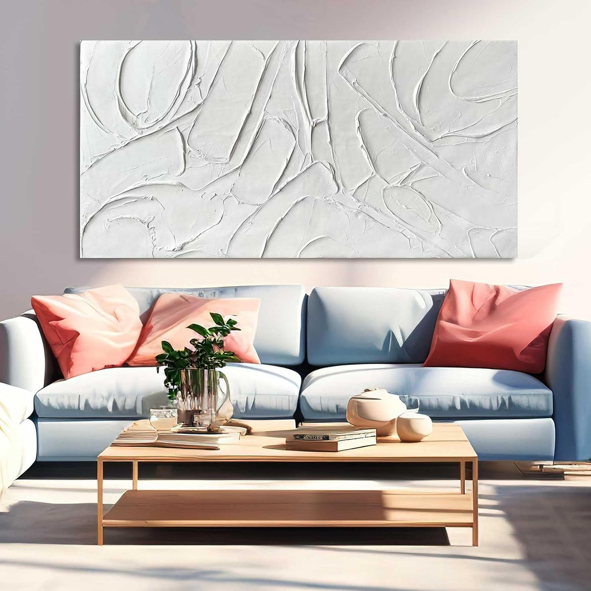Home Decor White Abstract Wall Decor Maximalist Artwork Textured Canvas Wall Art Pictures Bedroom Home Office Decor