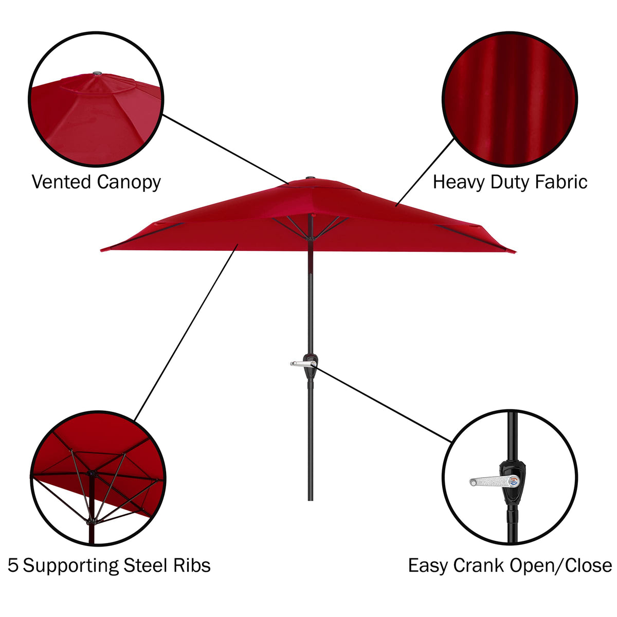9 ft Half Umbrella Outdoor Patio Shade, Maroon Red