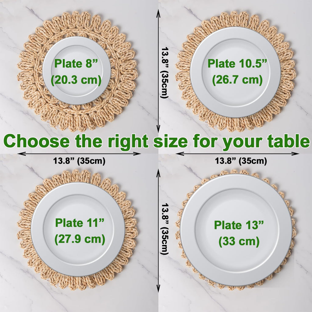 13.8" Set of 12 Round Woven Corn Husk Placemats