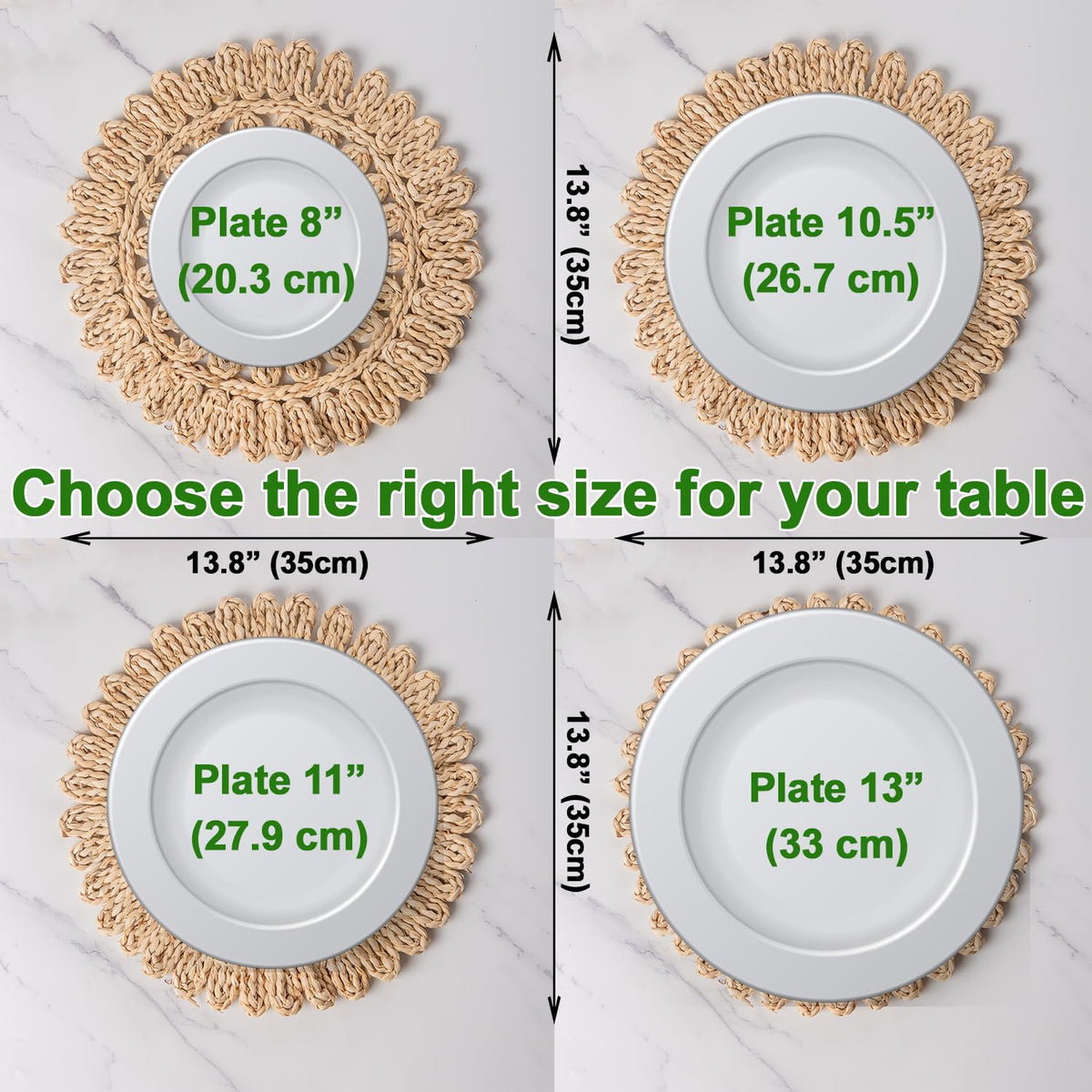 13.8" Set of 12 Round Woven Corn Husk Placemats