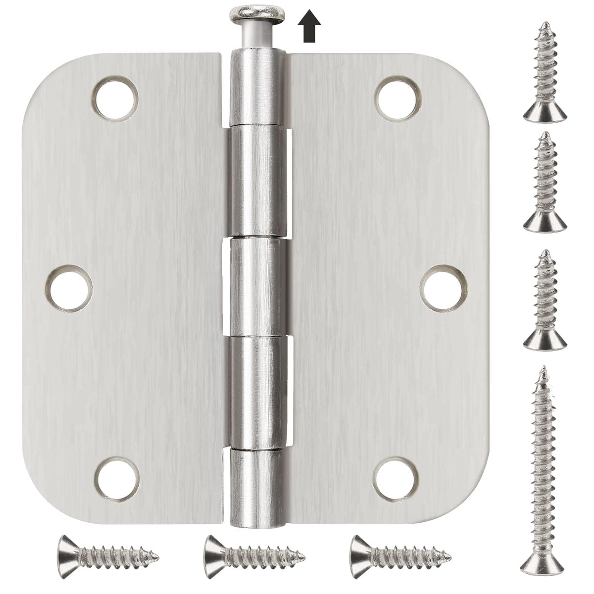 Residential Brushed Nickel Door Hinges 3.5" X 3 1/2" 5/8" Radius