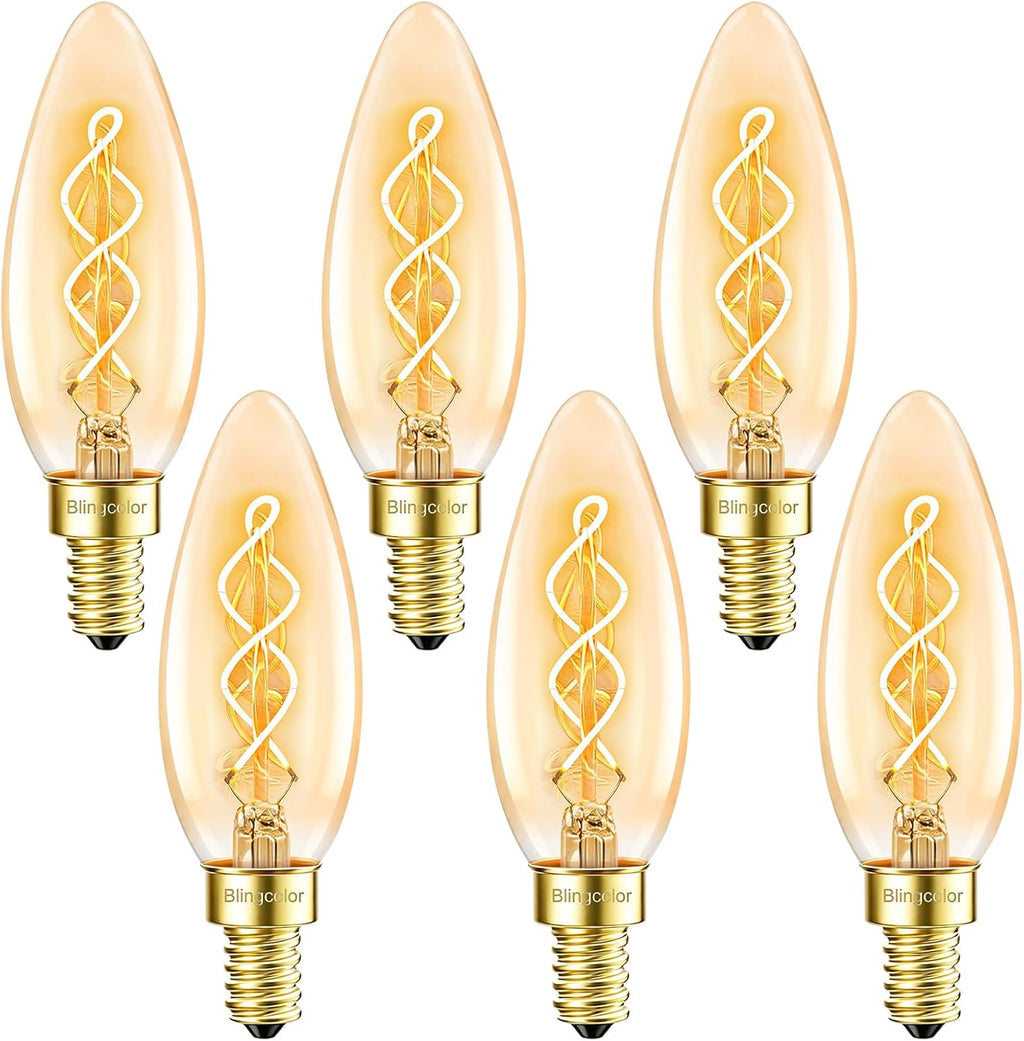 E12 Candelabra LED Light Bulbs, 6 PACK 4W E12 LED Warm Light Bulbs 2200K