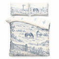 Western Ranch Duvet Cover Set 90x90, Dusty Blue Horse Toile Bedding