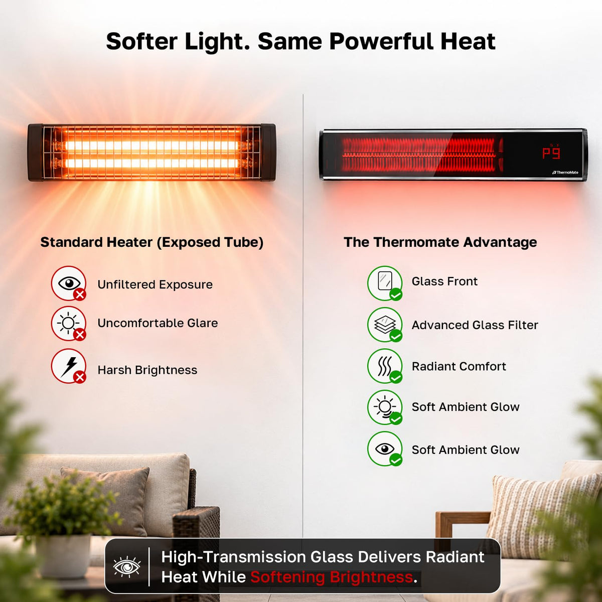 Electric Infrared Patio Heater 1500W Low Glare