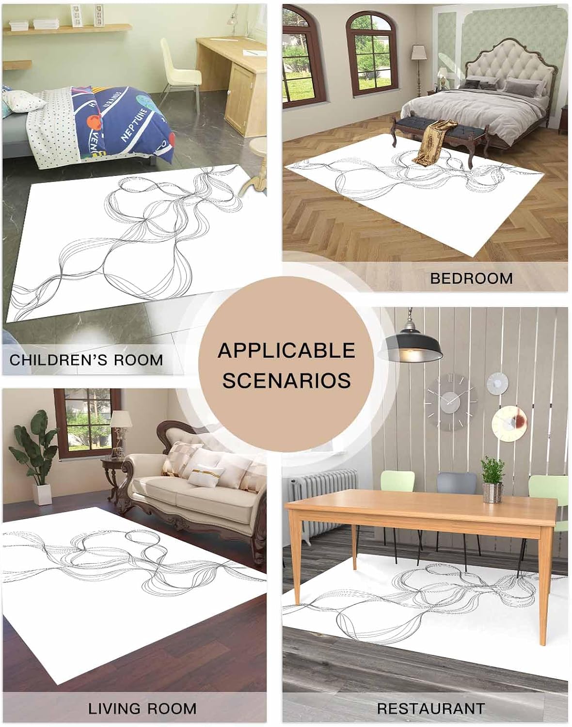Abstract Minimalist Line on White Area Rug, Living Room & Bedroom Decor, Modern Art Plush Carpet 36x60in