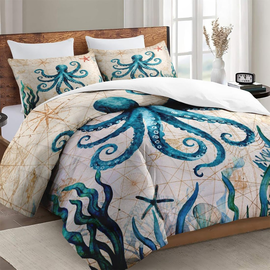 Comforter Set, 3 Pieces Ocean Beach Bedding, All Season
