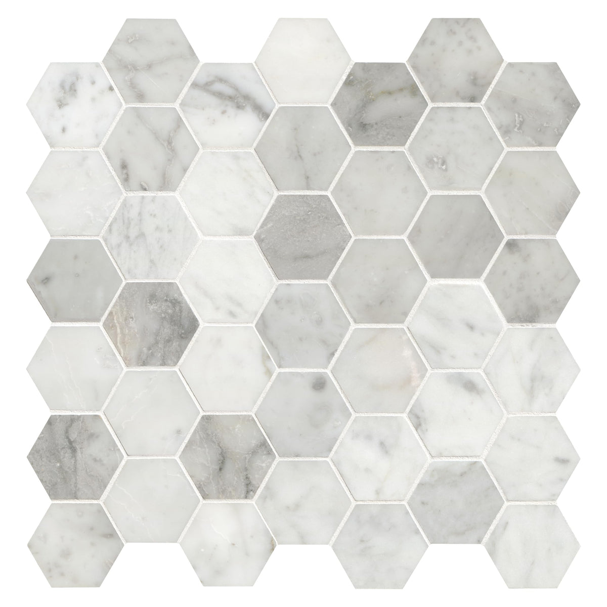 Honed Marble Hexagon Wall Tile | Carrara White | 12" x 11.75"