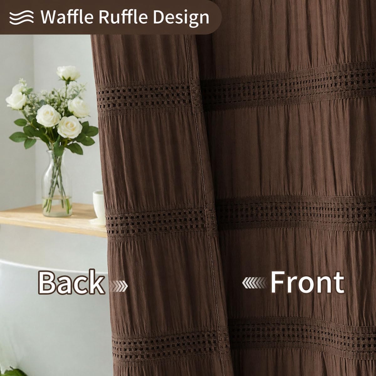 Extra Long Brown Farmhouse, 72 x 84 Cotton Blend Waffle Tufted Striped Chic Textured Fabric, Washable