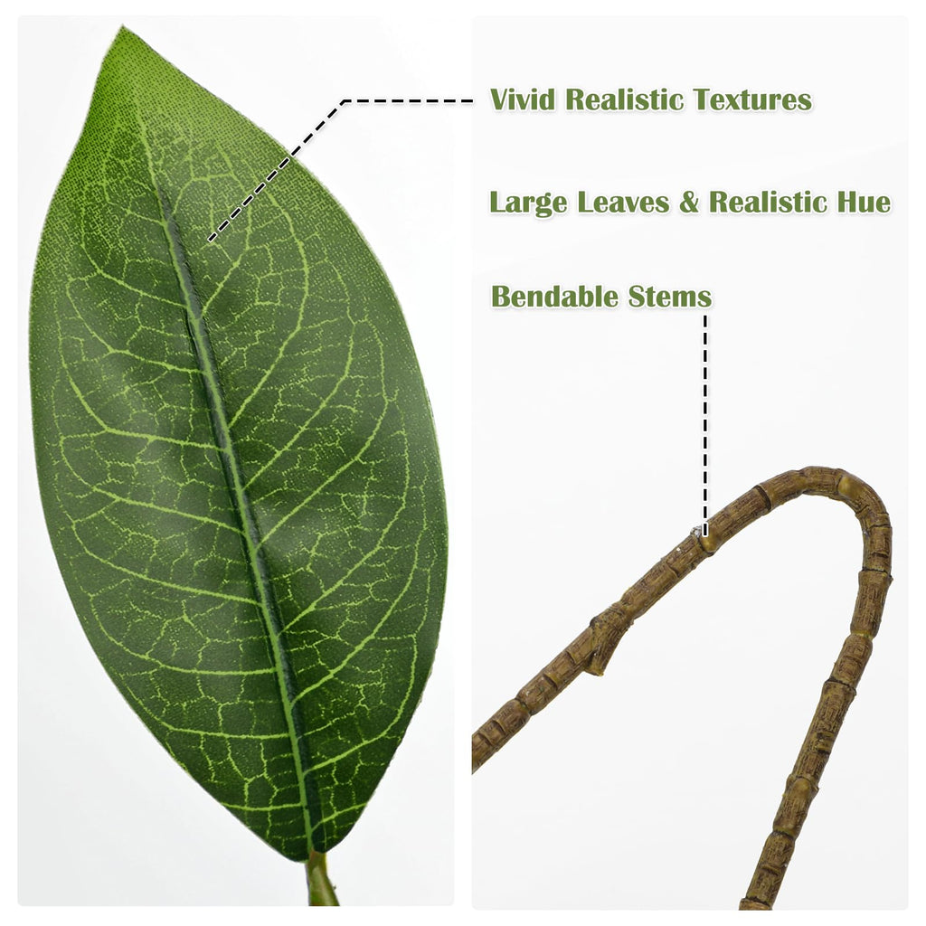 33" Faux Magnolia Leaves Greenery Stems for Floral Arrangements, 3 Pcs