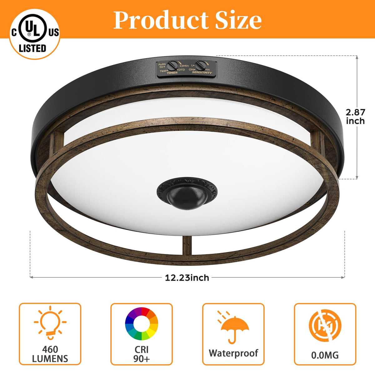 Motion Sensor Outdoor Ceiling Light, Outdoor Flush Mount LED Farmhouse Ceiling Light Fixtures, 12" Dusk to Dawn Porch