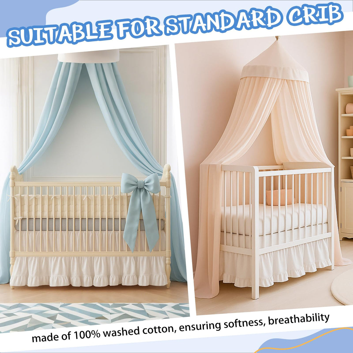 White Crib Skirt for Baby Girls Boys, 100% Washed Cotton Bed Skirt