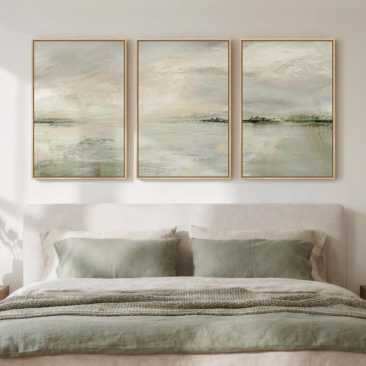 Framed Sage Green Abstract Landscape Wall Art, 3 Piece 16x24 In