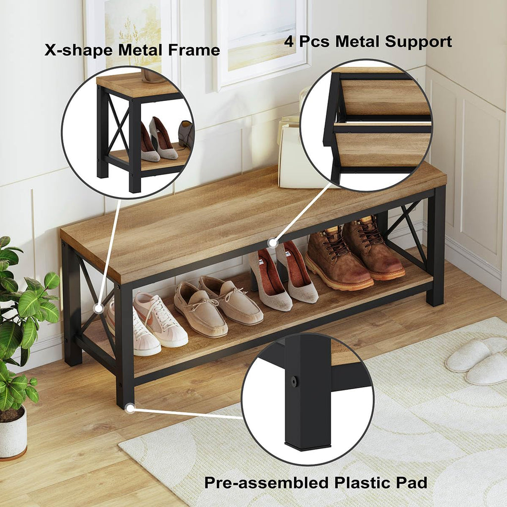 Entryway Shoe Bench for Mudroom, Farmhouse Bench with Storage