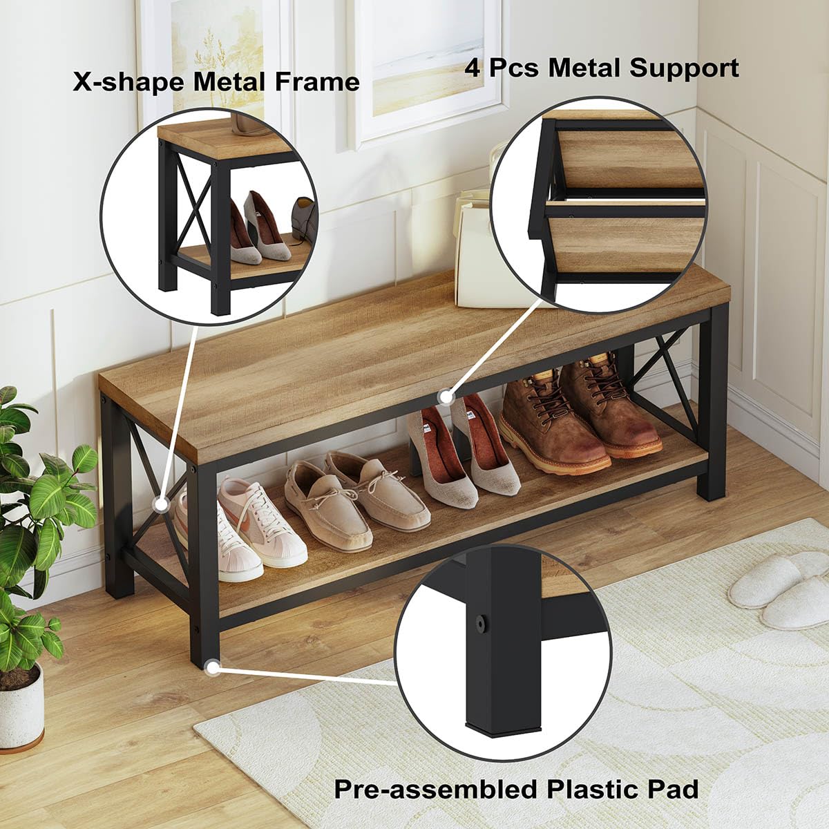 Entryway Shoe Bench for Mudroom, Farmhouse Bench with Storage