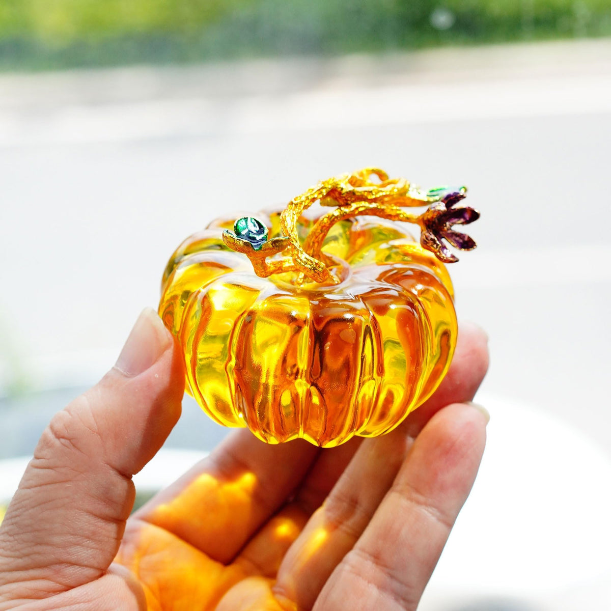 2.5'' Hand Blown Glass Pumpkin Figurines Harvest Fall Thanksgiving Decor