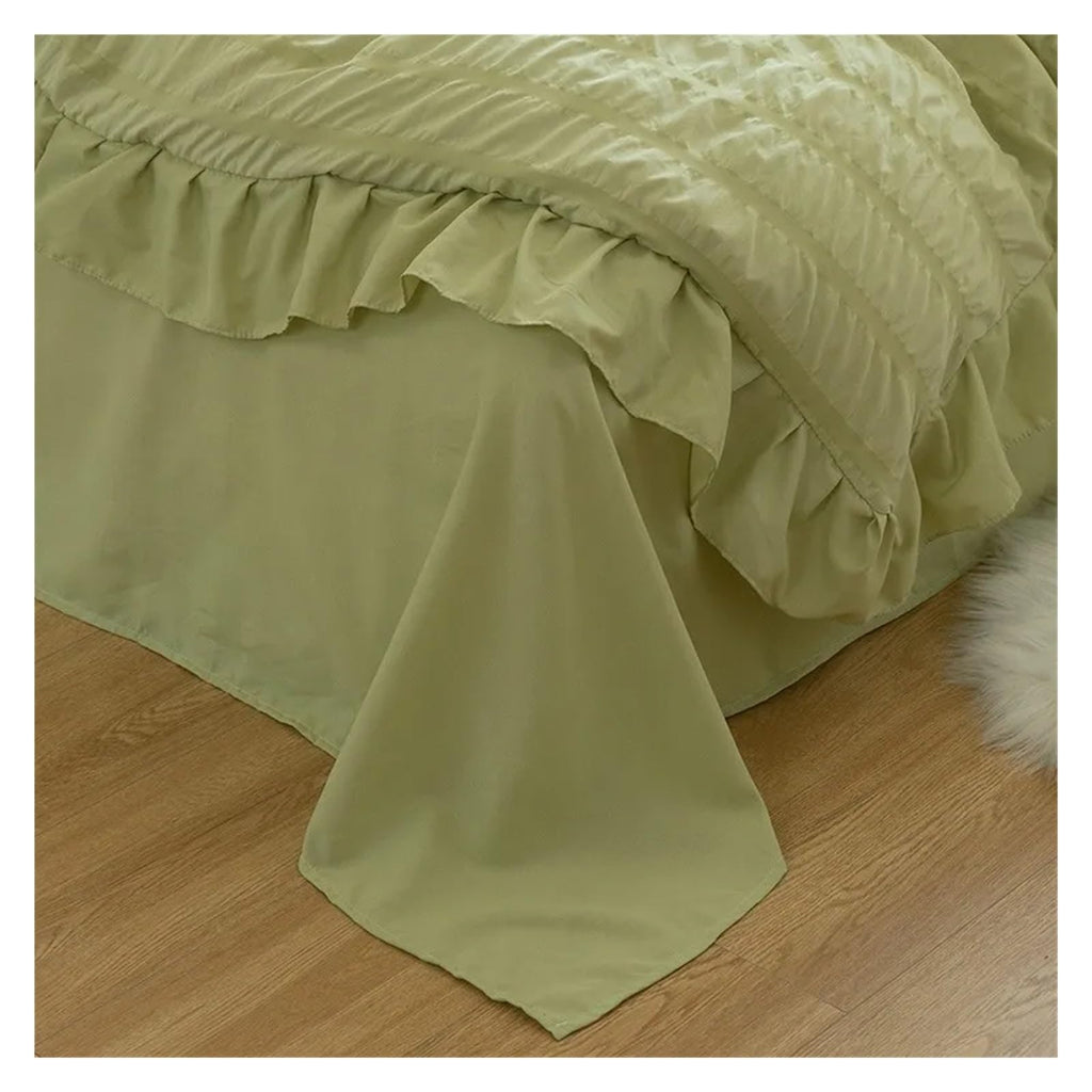 Ultra Soft Seersucker Fabric Ruffle White Bedding Set Double 4Pcs Quilt Duvet Cover Flat Bed Sheet 2