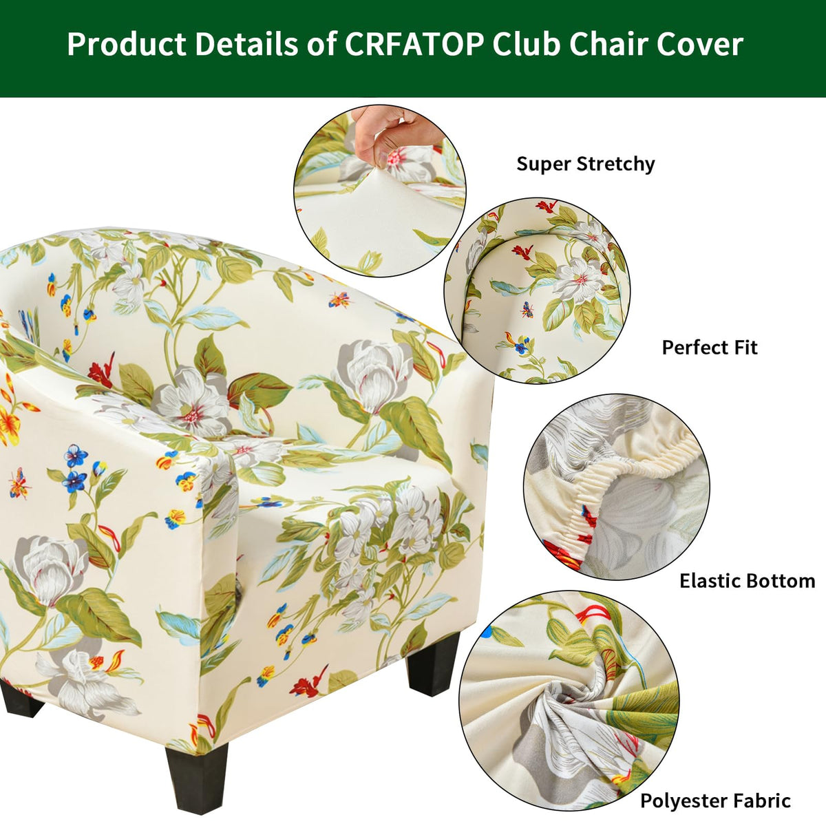 Stretch Barrel Club Chair Covers Printed Tub Sofa Slipcover, 24