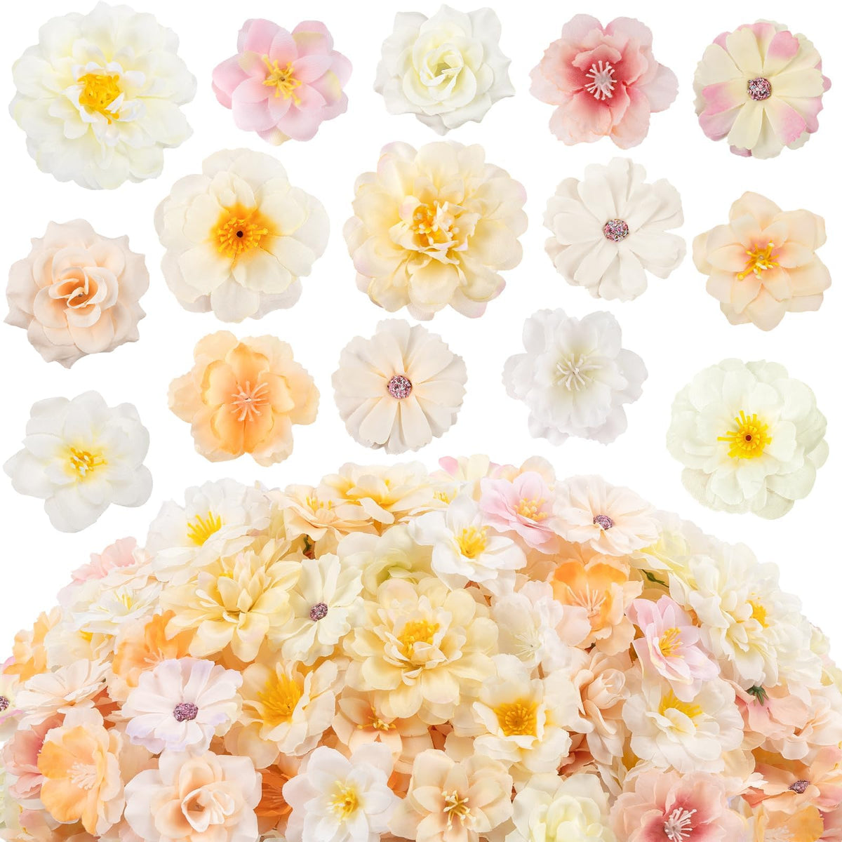 210Pcs Mini Silk Flower Heads Bulk Crafts Petals Decorations, Cream