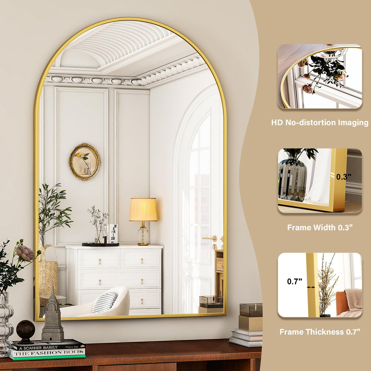 Arched Wall Mirror 30"x40" Gold Arch Bathroom Vanity Mirror