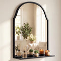 30x20 Inch Arched Bathroom Mirror with Shelf, Black, Metal Frame