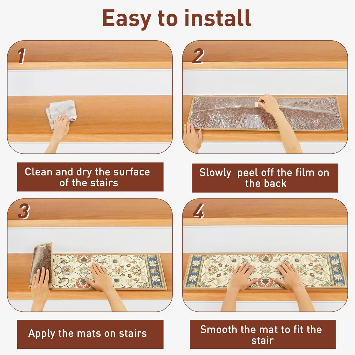 Non Slip for Wooden Steps, 30in x 8in Indoor Staircase Step Treads for Dogs, Reusable Stair Carpet Runner with TPR