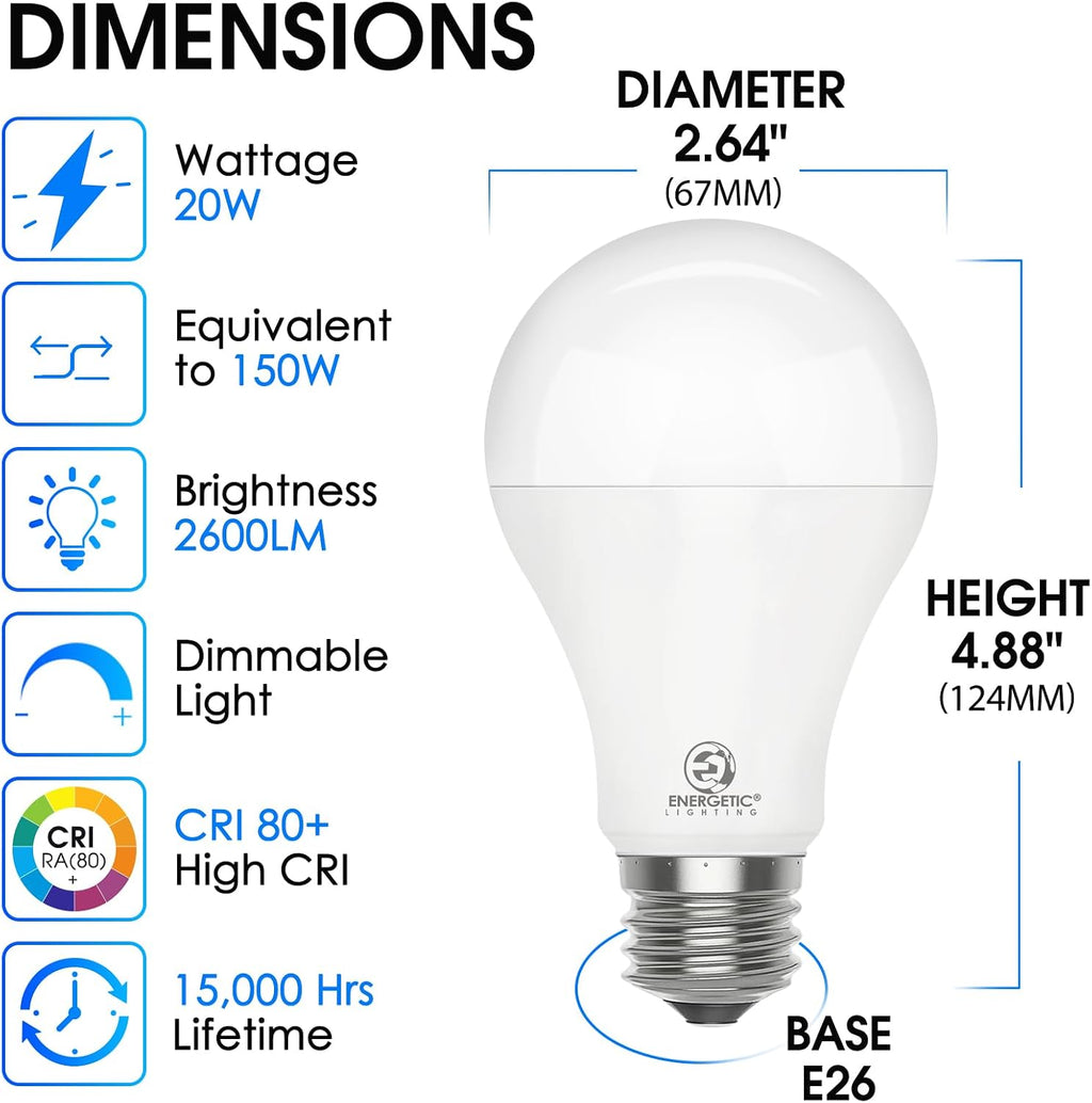 2 Pack 150 Watt Equivalent LED Bulb, Dimmable Super Bright Light Bulb 2600LM, Daylight 5000K, A21 LED Light Bulb, E26