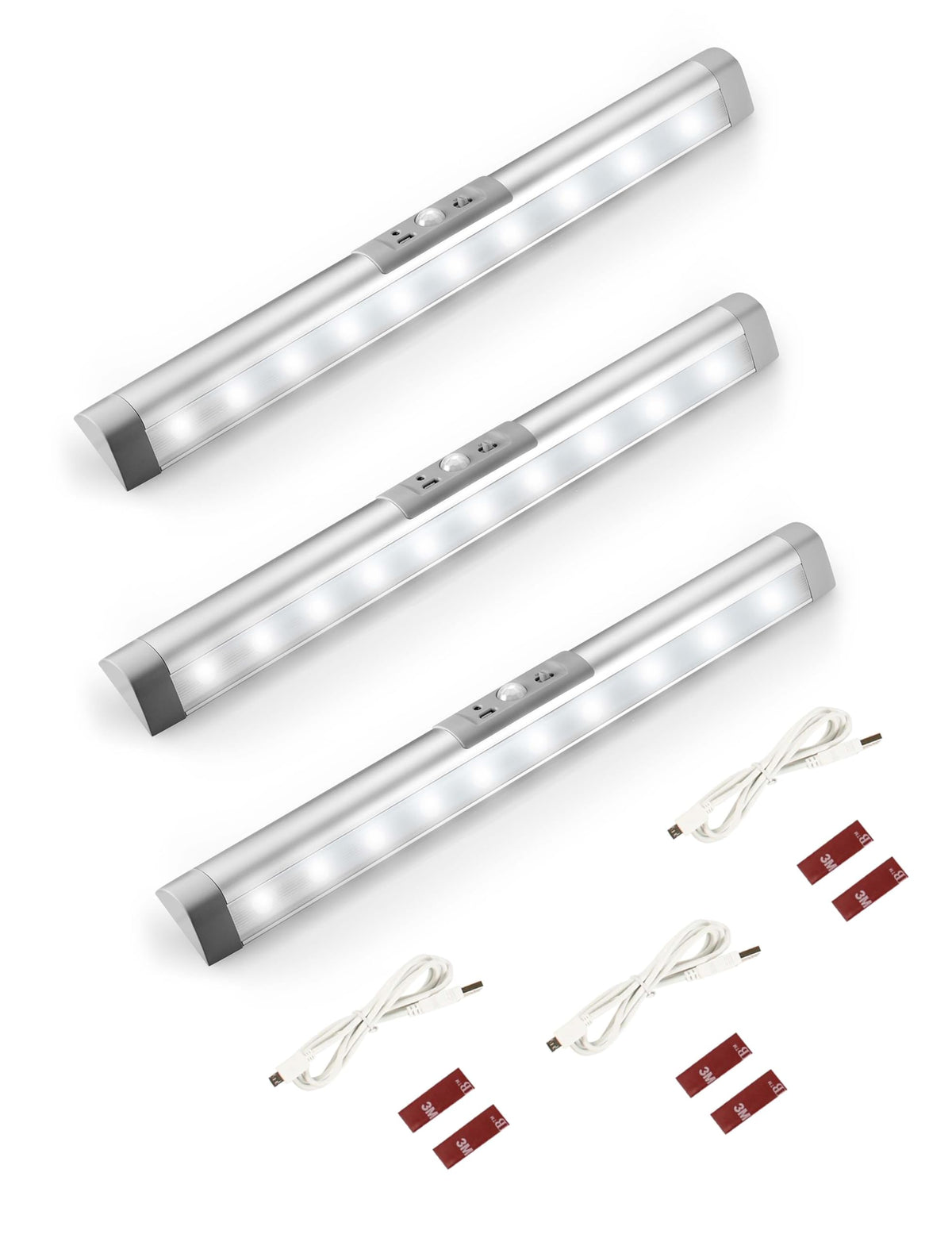 3 Pack Automatic Motion Sensor Closet Lights with Eye-Protection Design, LED Under Cabinet Wireless Lighting