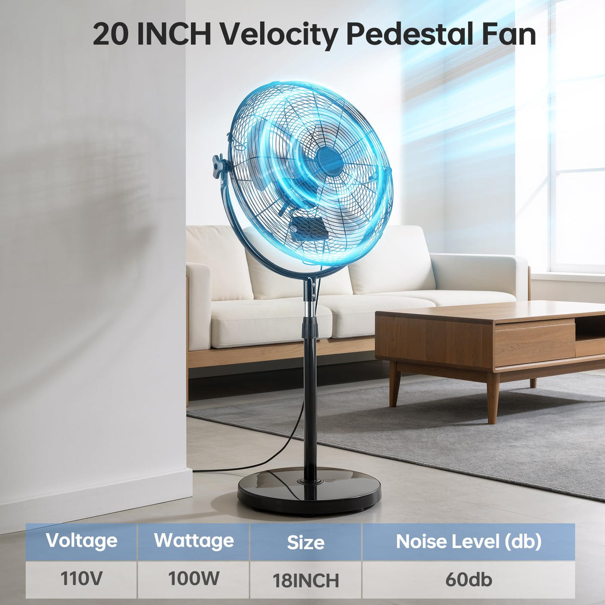 20 Inch Heavy Duty High Velocity Metal Stand Pedestal Fan