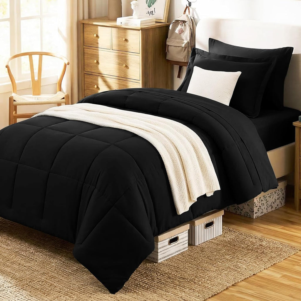 Full Comforter Sets, 7-Piece Bed in a Bag, Black