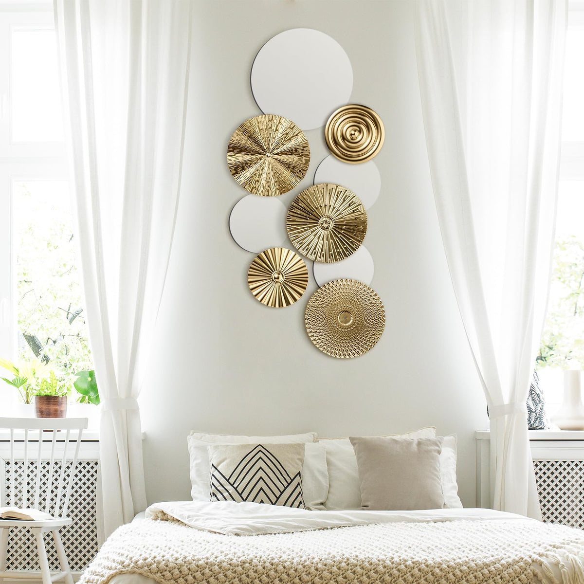 9 Pcs Gold Mirror Wall Decor Metal Round