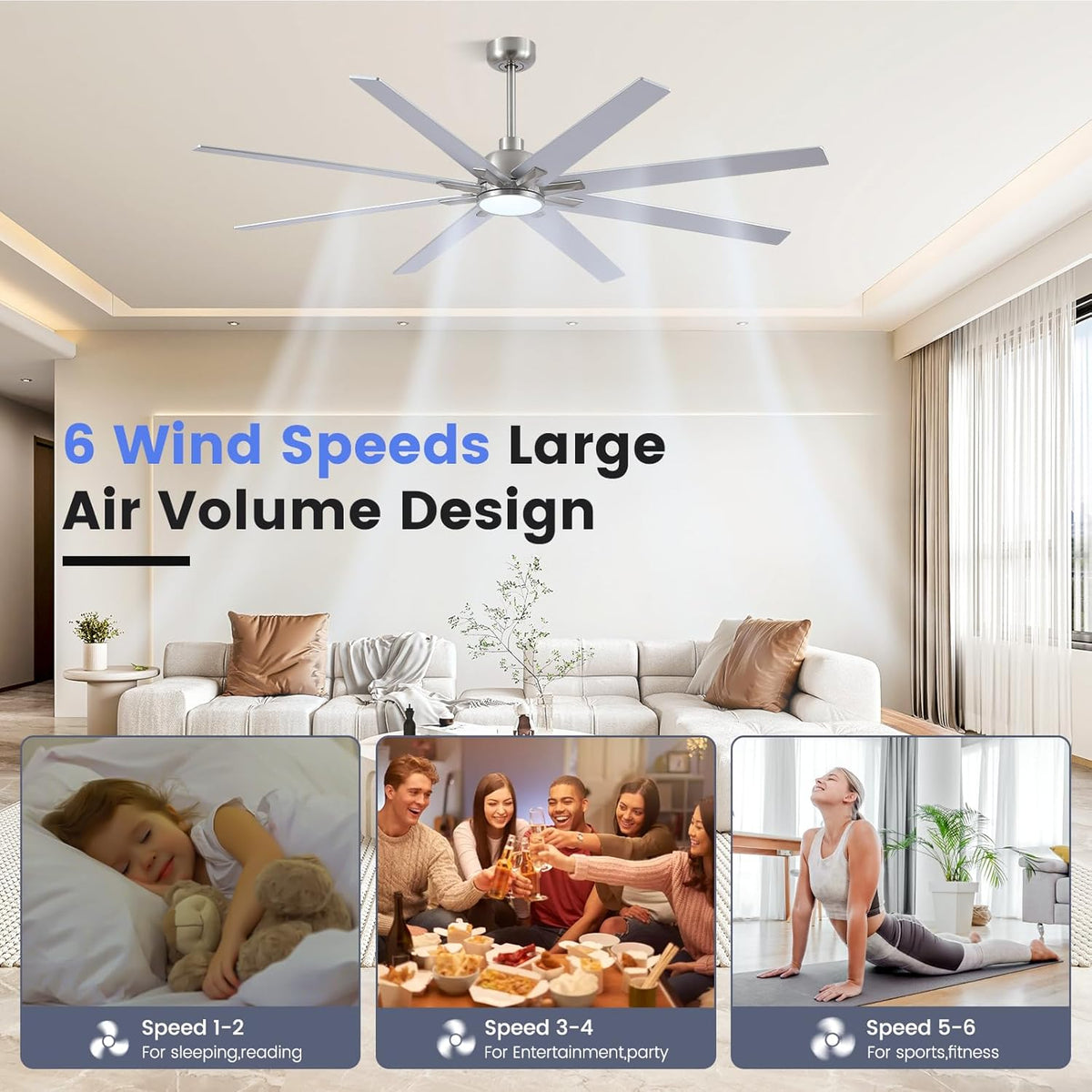 72" Brushed Nickel Indoor/Outdoor Ceiling Fan with Light & Remote