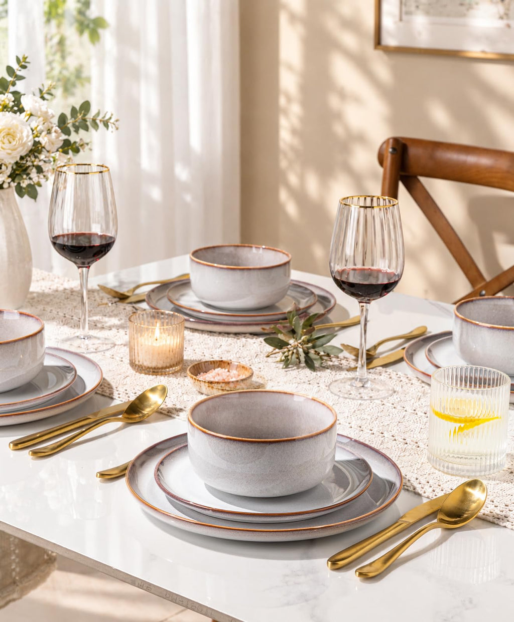 Dinnerware Sets for 4, Ceramic Plates and Bowls Sets (12 Piece)