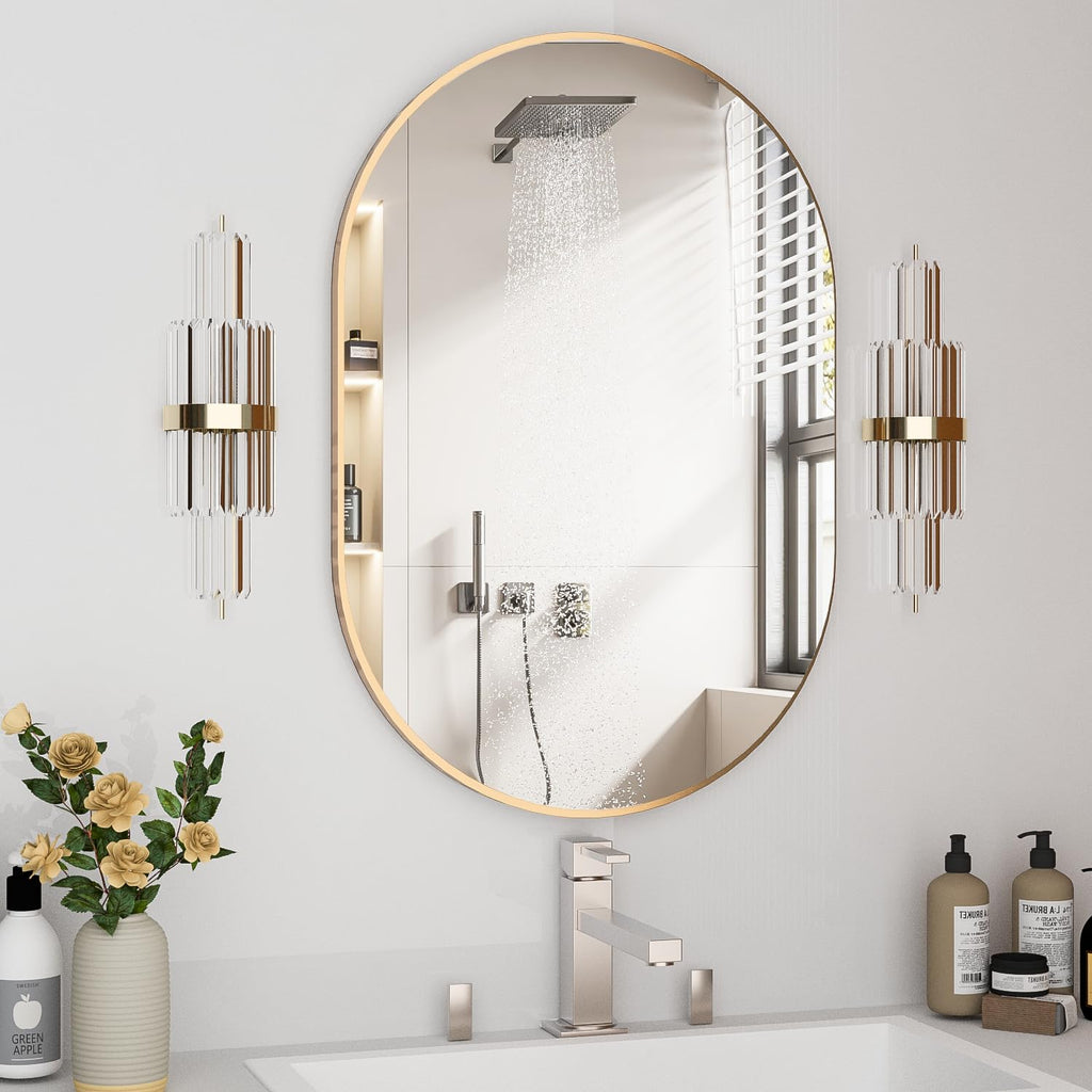 Oval Bathroom Mirror Capsule Wall Vanity Mirror, 20"x30" Pill Mirrors Wall Mounted Mirror, Large Modern Mirror