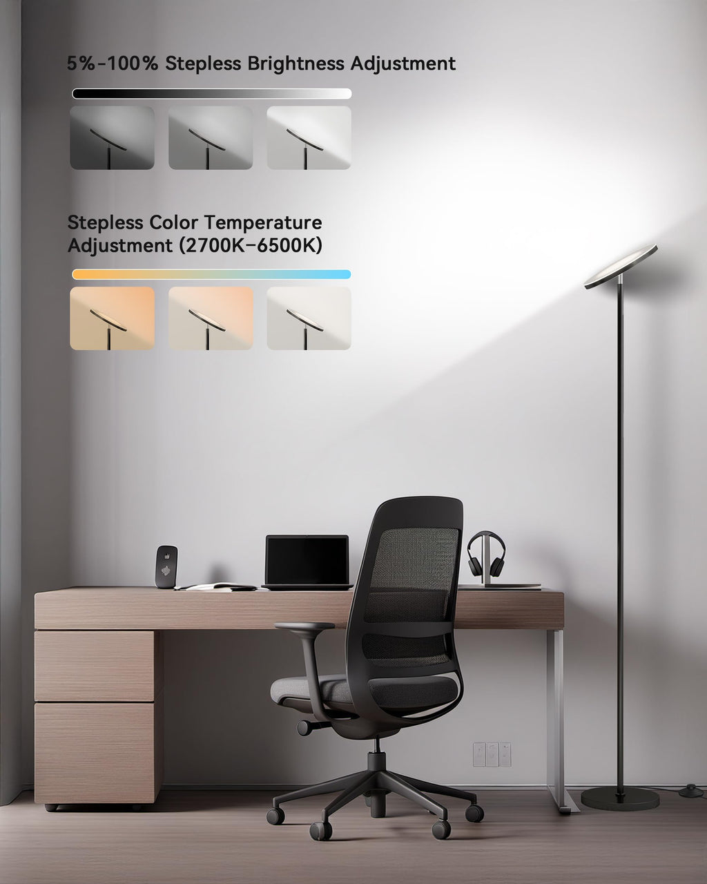 LED Floor Lamp, Torchiere Lamp with Compact Remote
