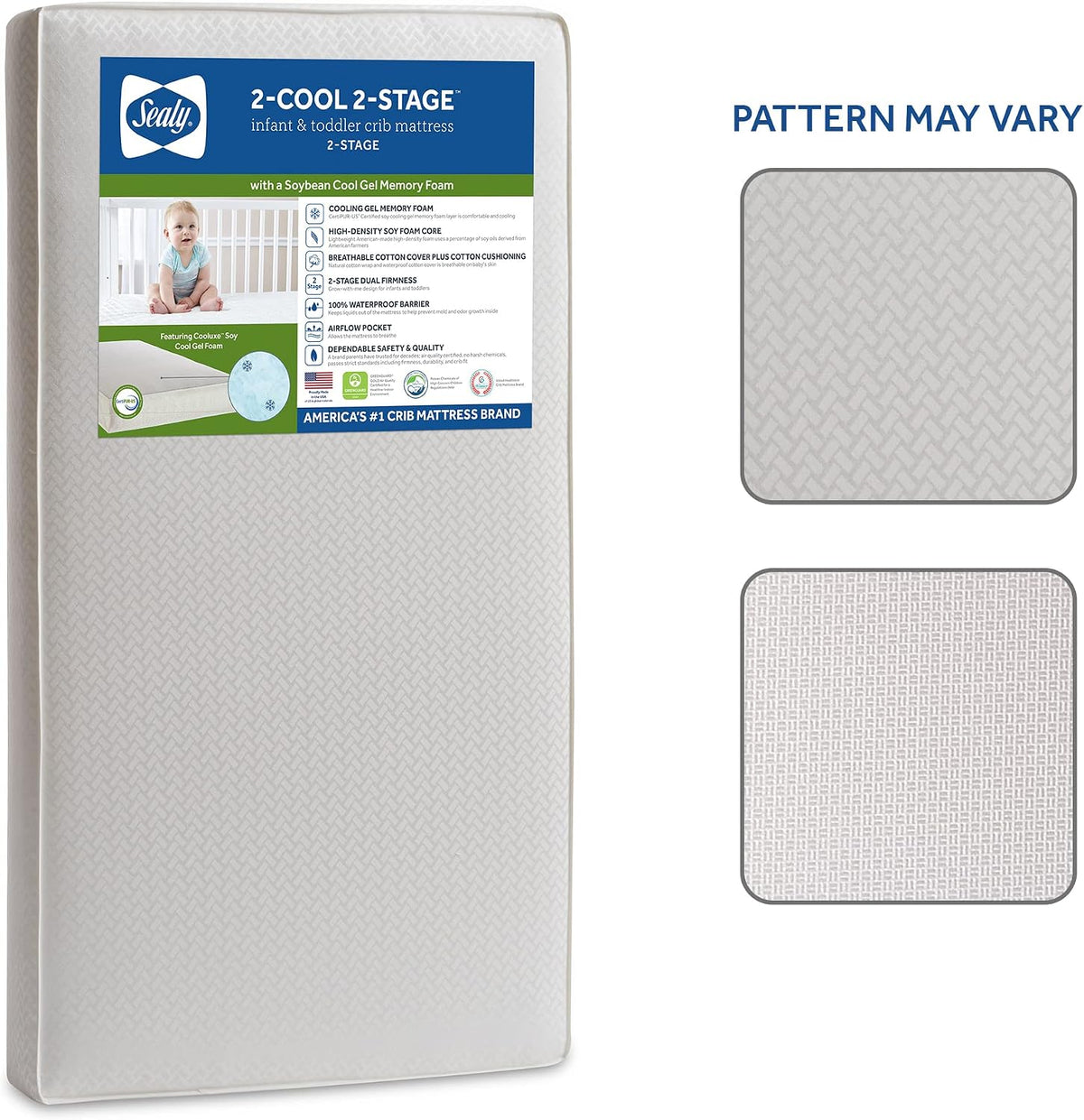 2 Cool 2 Stage Breathable Crib Mattress GREENGUARD Gold Certified, Made in USA, Premium Extra Firm Cooling Foam