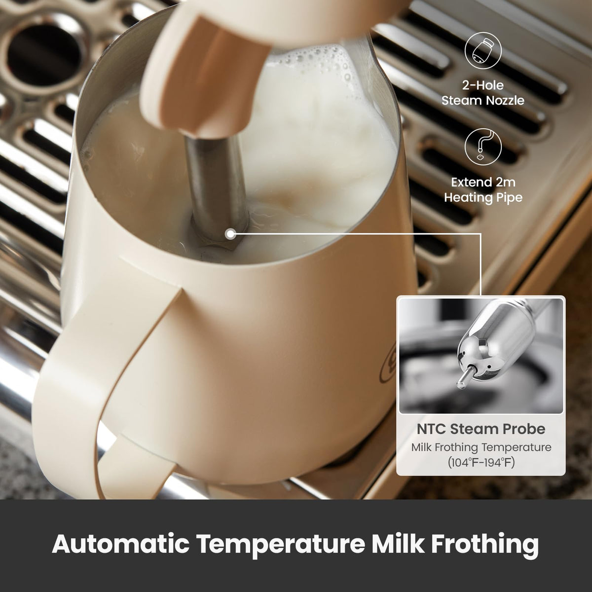 Espresso Machine, 15 Bar Professional Coffee Maker with Adjustable Pressure & Automatic Milk Frother, Dual PID