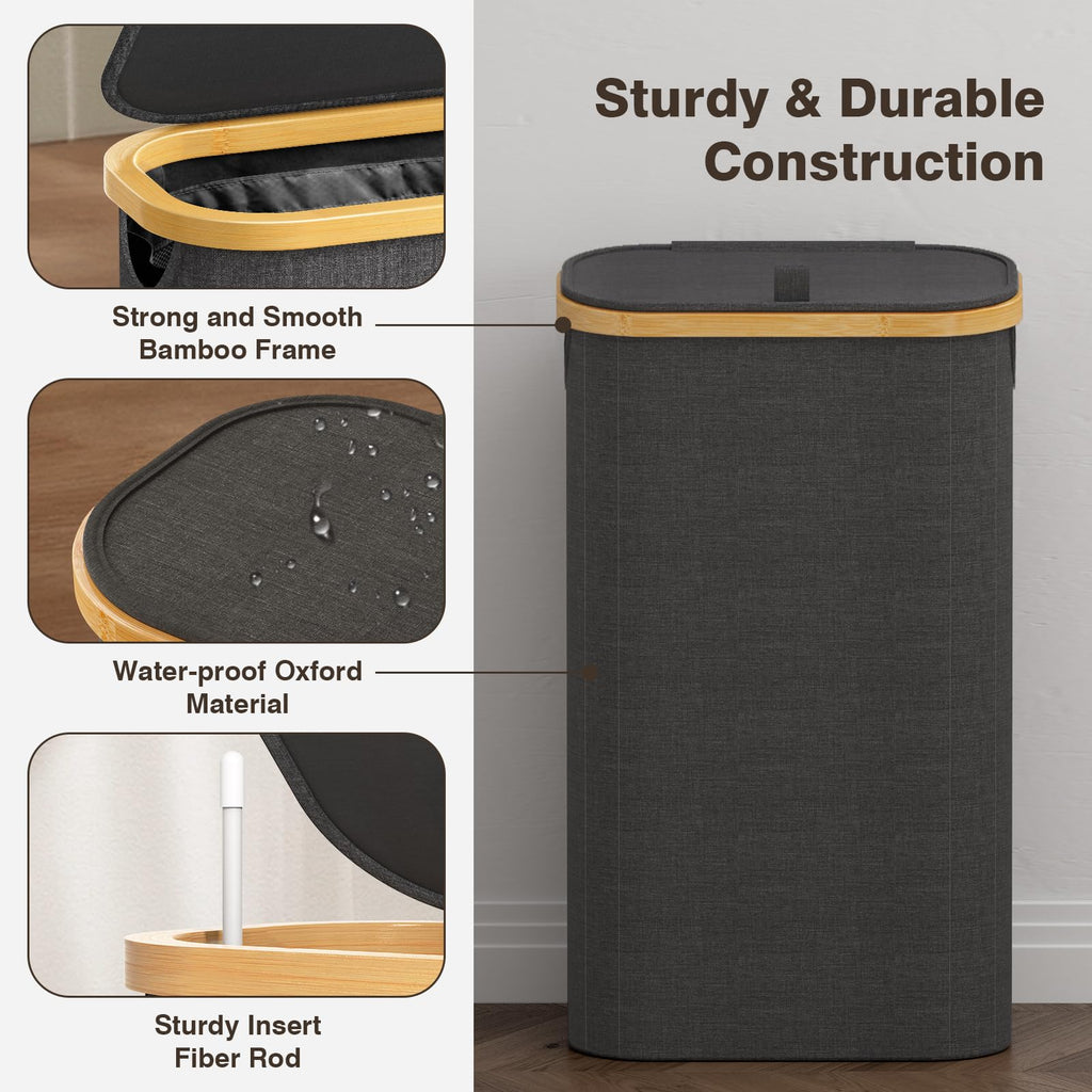 Slim Laundry Hamper with Lid, 75L Small Laundry Basket, Dark Grey