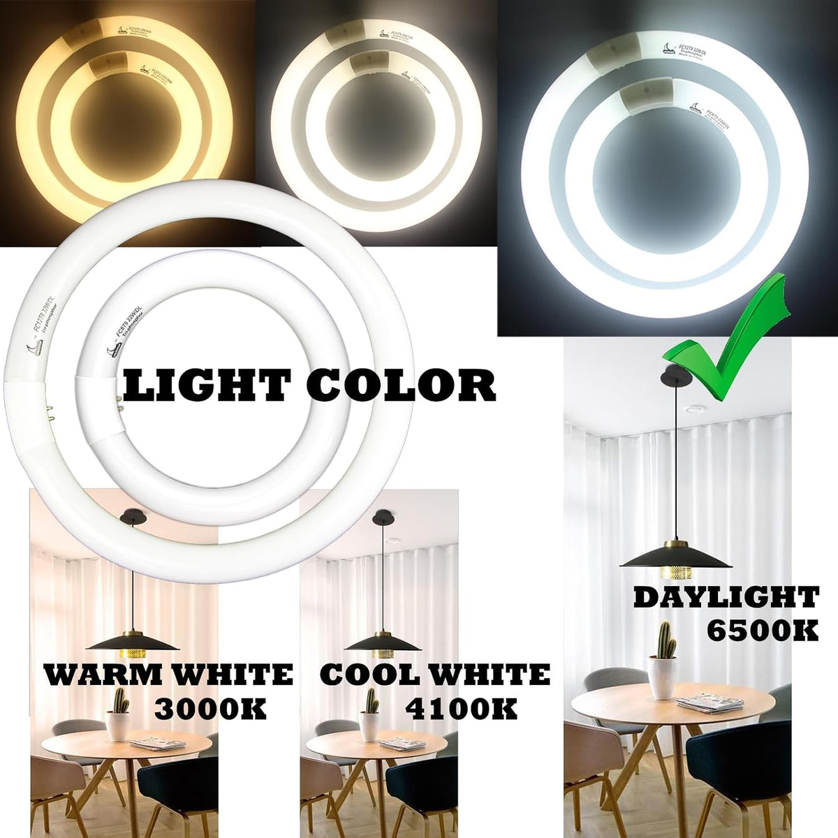 FC8T9 22W and FC12T9 32W Daylight Set, Round Fluorescent Bulb 8 inch T9 22 Watts & Circular Light Bulbs 12 inch 32