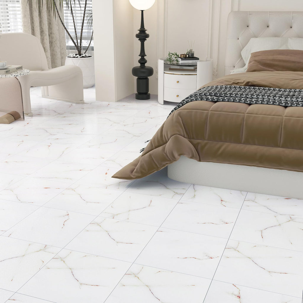 15-Sheet White Vinyl Flooring Peel and Stick Bathroom Floor Tiles Waterproof Pink Marble Peel and Stick Floor Tile