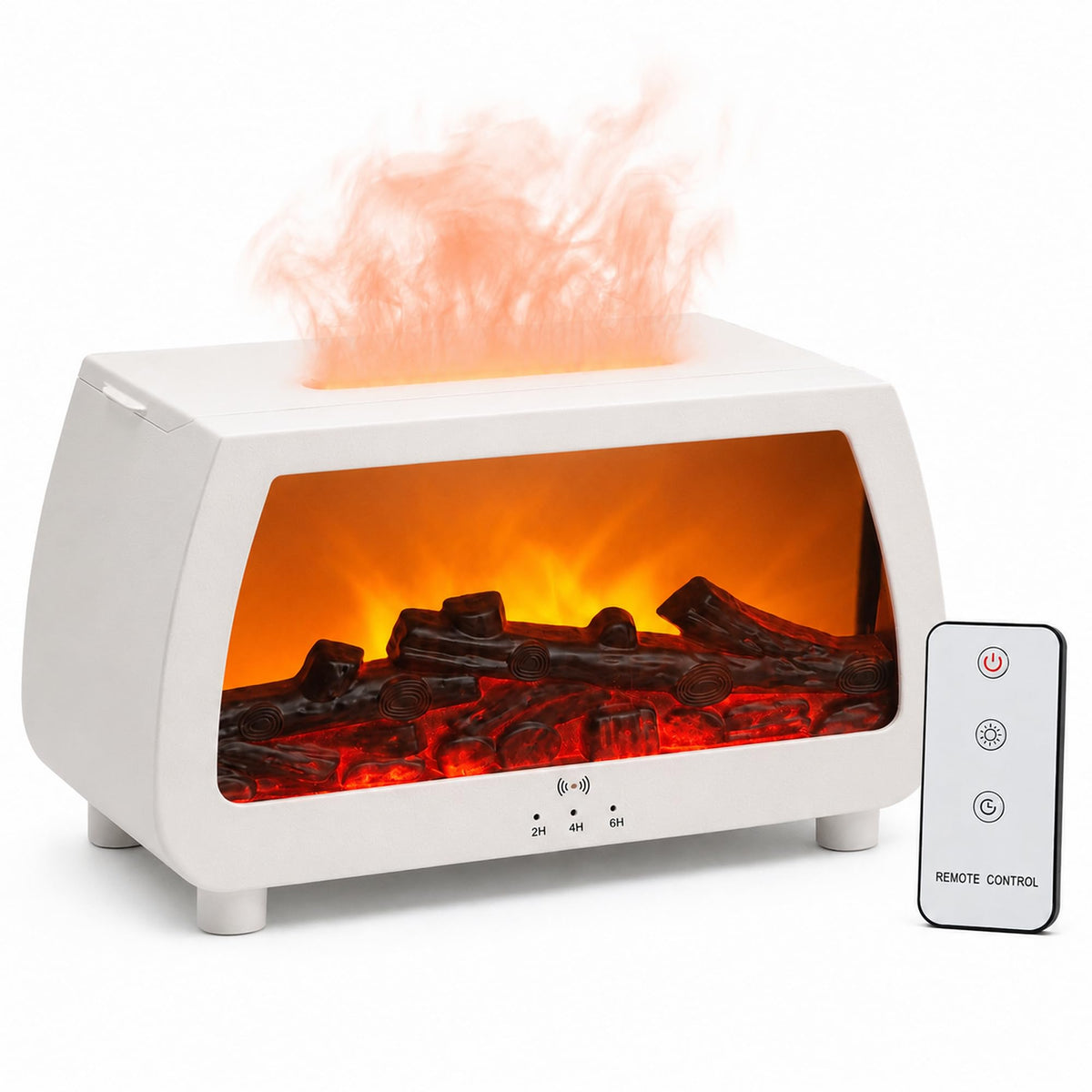 Fireplace Essential Oil Diffuser with Sound Pickup, 200ml Flame Ultrasonic Aroma Humidifier Flame (White)