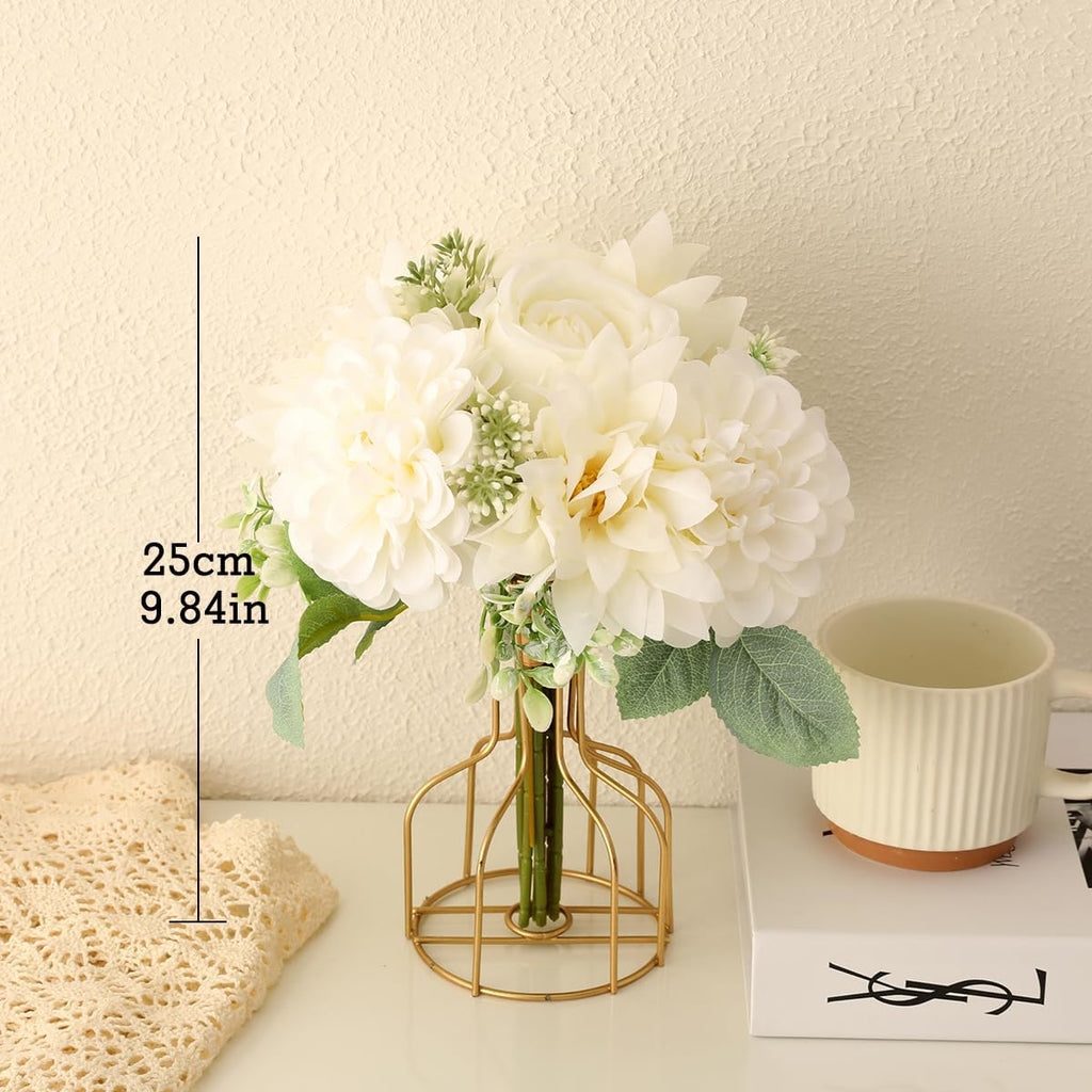 Wedding Bouquets for Bridesmaids, White Artificial Rose Flowers, Silk Bouquet Set for Bride, Church Ceremony Wedding