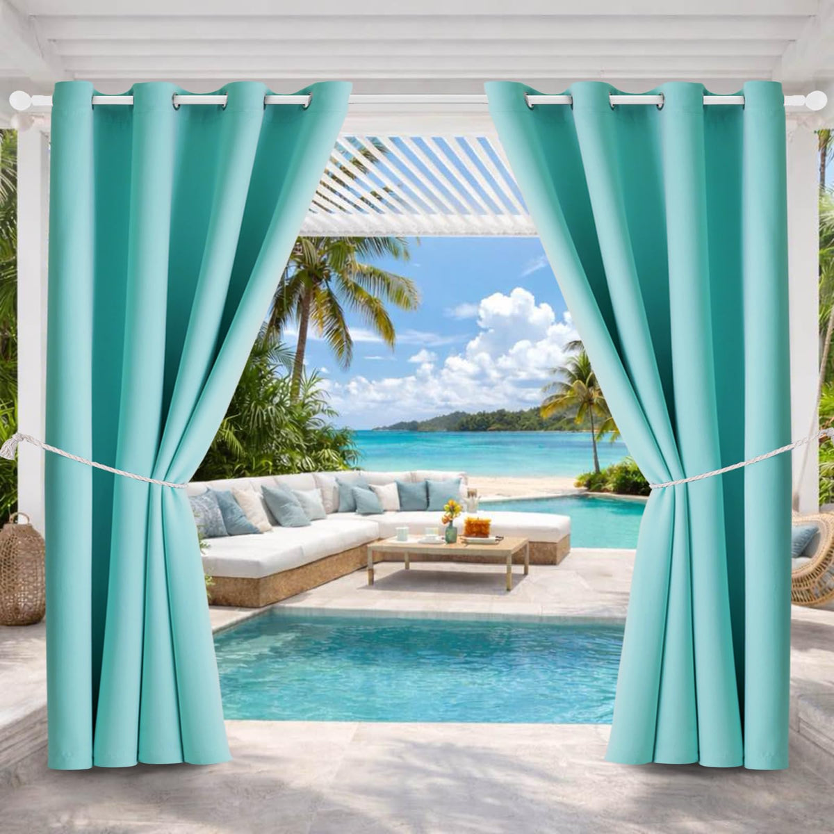 Water Proof Outside Curtains with Grommet Top for Porch, W52 x L120 Thermal Insulated Washable Outdoor Divider Drapes