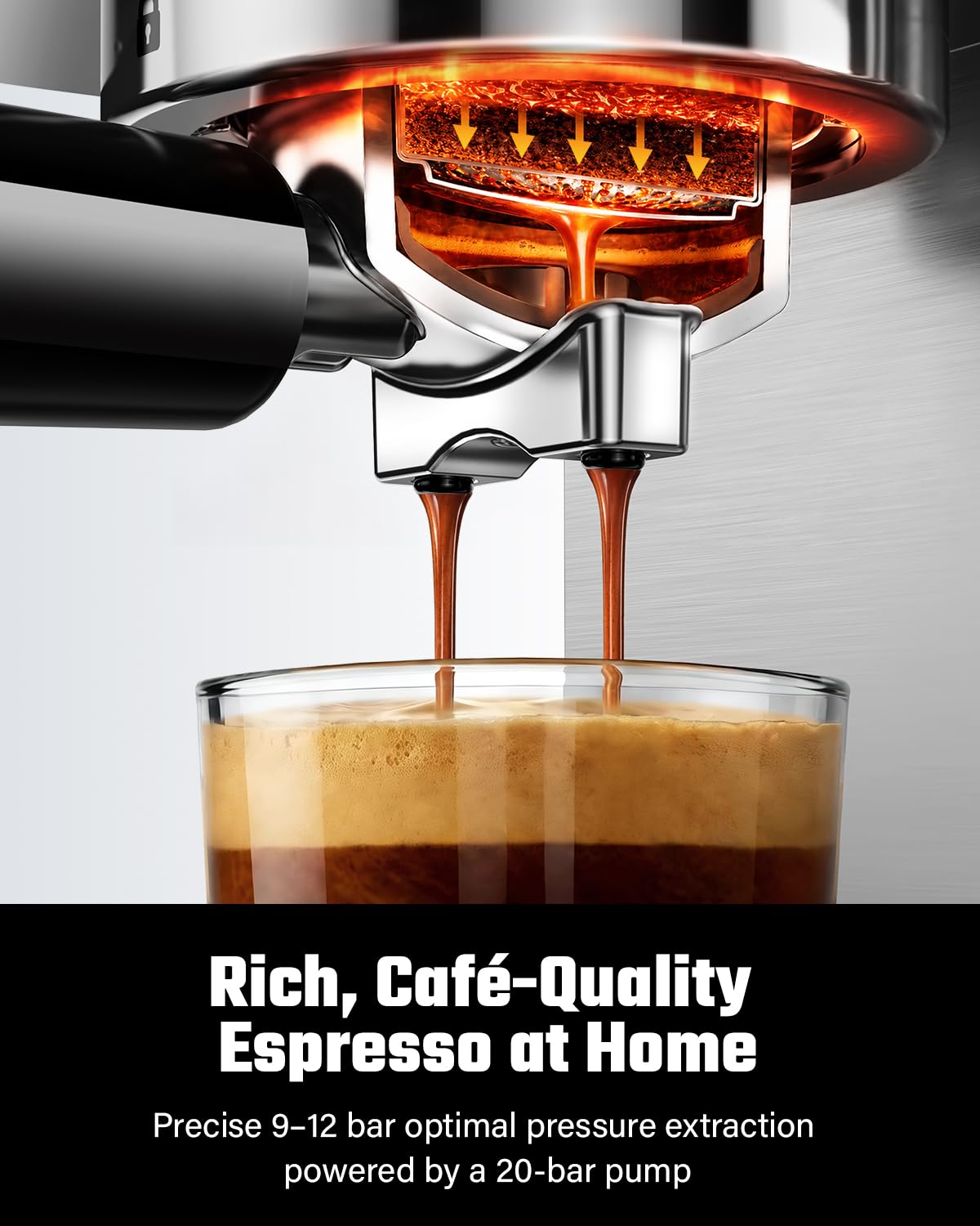 Espresso Coffee Machine 20 Bar with Milk Frother, Stainless Steel