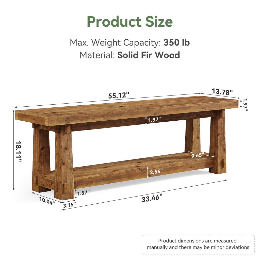 55'' Solid Wood Entryway Bench with Shoe Storage, Rustic Brown