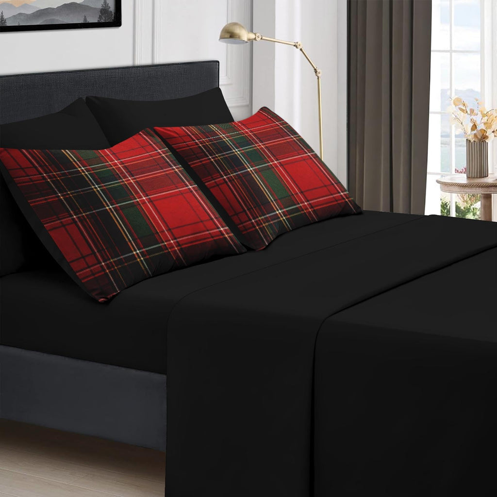 Comforter Set, 7 Pieces Plaid Tartan Bedding Set