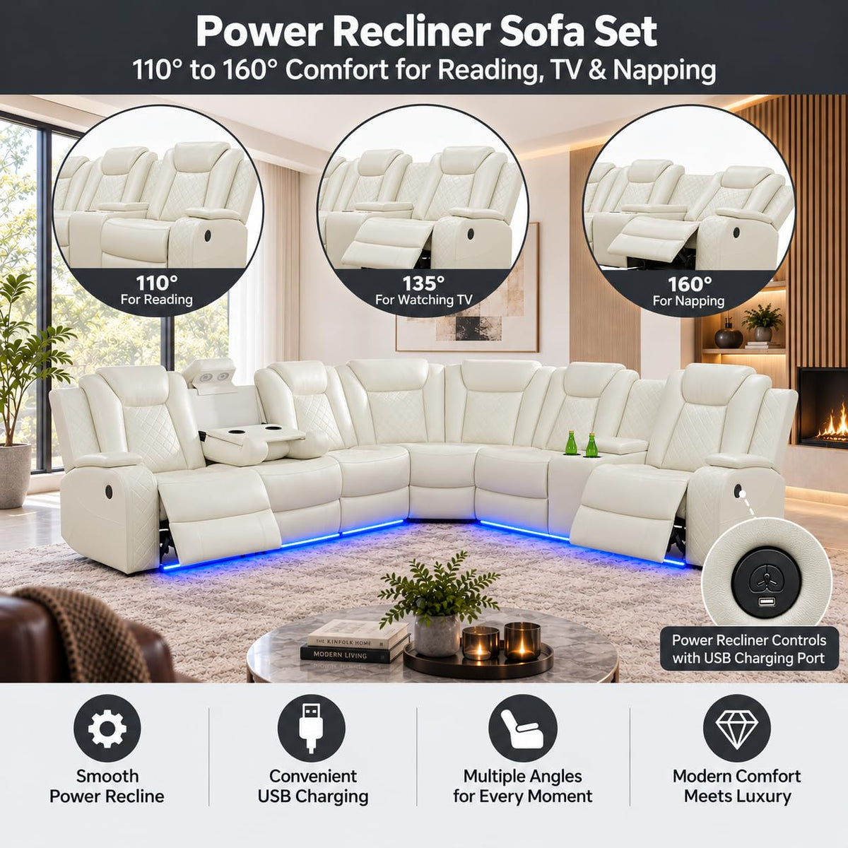 8-Seater Power Reclining Sofa Set