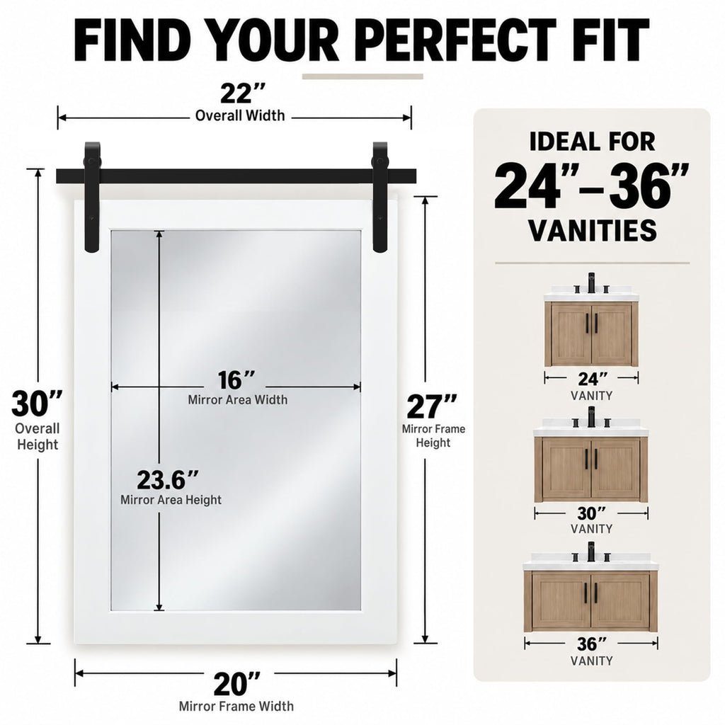 Farmhouse Bathroom Vanity Mirror for Over Sink, 22" x 30" White