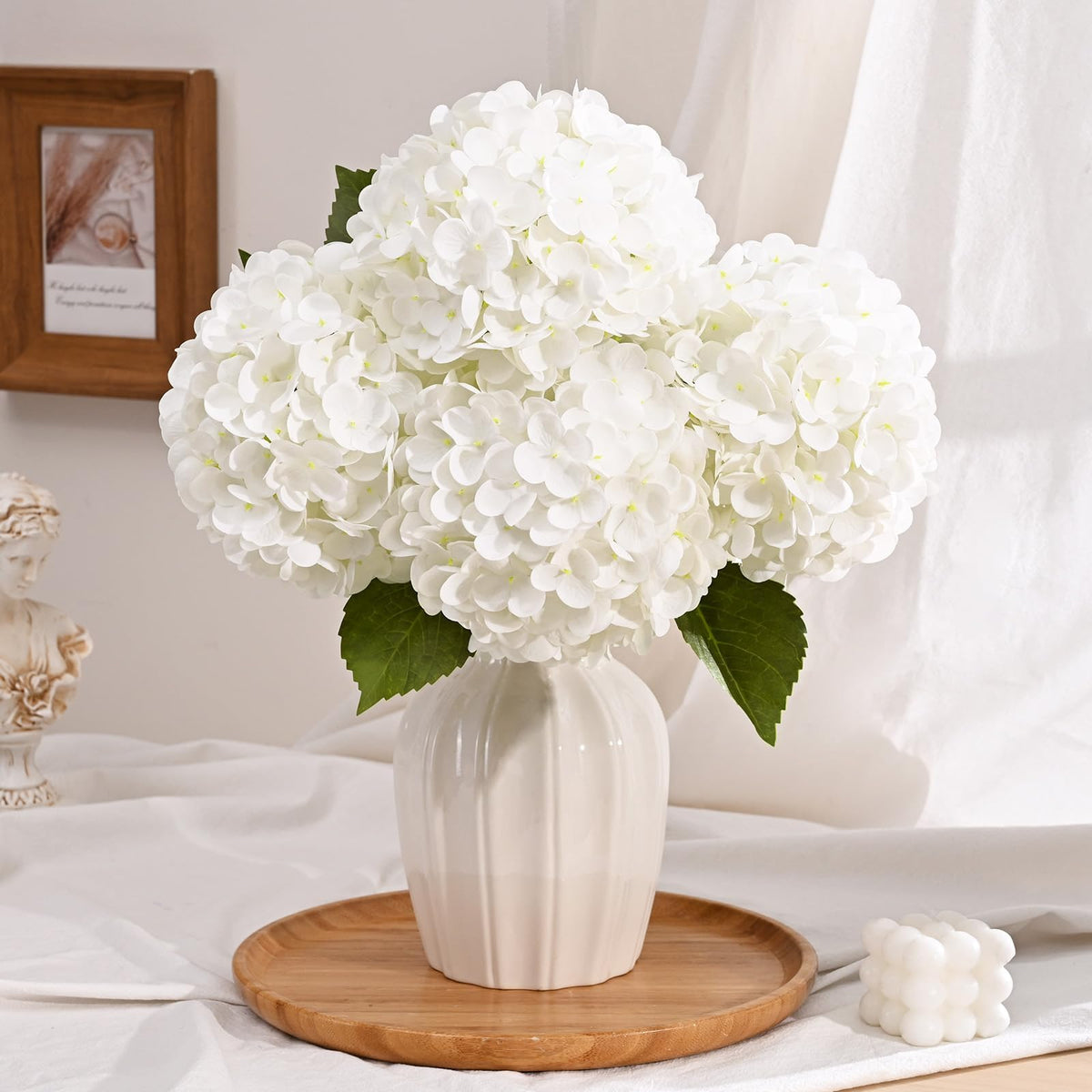 4 Pcs Real Touch Hydrangea Artificial, White