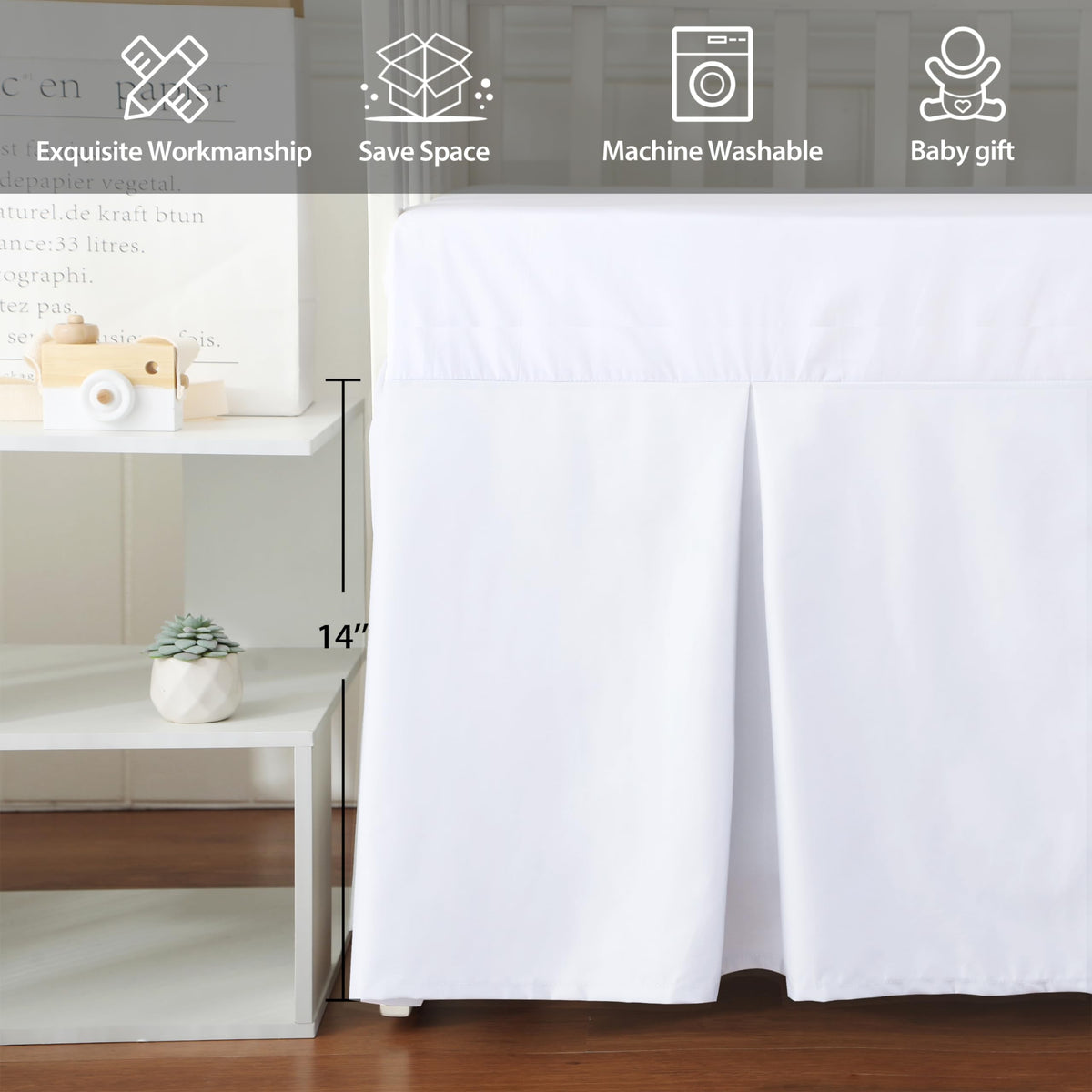 Crib Skirt Dust Ruffle, 100% Egyptian Cotton 400 Thread Count Soft Breathable Crib Bedding Skirt for Baby, Boys and